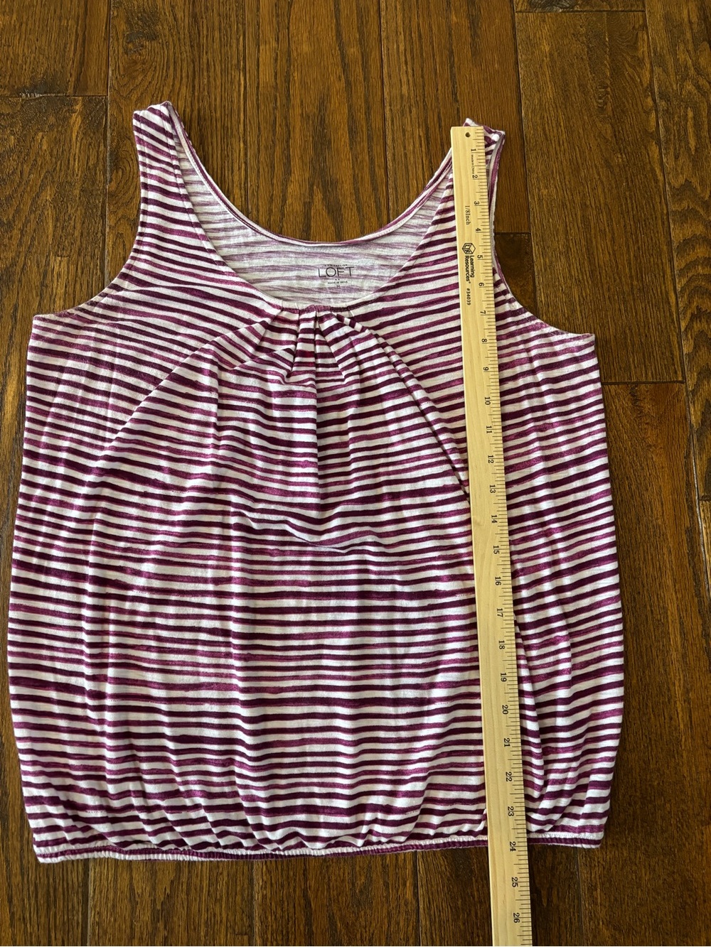LOFT Striped Tank Top Plum & White | Pleated Neck Sleeveless Blouse | M - Picture 8 of 9